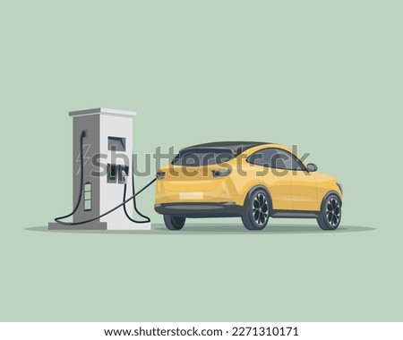 Electric car at a charging station.The concept of charging an electric car.