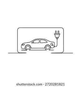 Electric car charging at a station continuous line drawing illustration