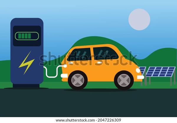 Electric\
car with electric charging station, Eco system,\
