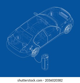 Electric car charging station. Electromobile. Vector rendering of 3d. Wire-frame style. The layers of visible and invisible lines are separated. Orthography