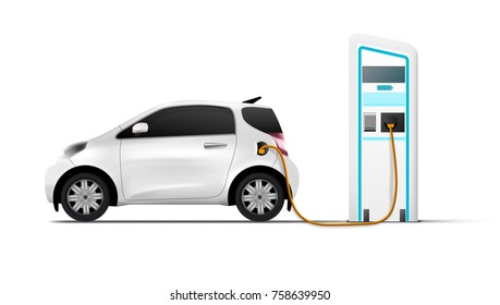 Electric Car Charging Station With Car. EPS10 Vector