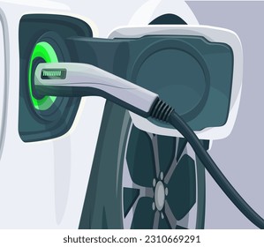 Electric car is charging. Electric car with charging station. EV plug. The concept of charging an electric car. Isolated vector illustration electric vehicle.