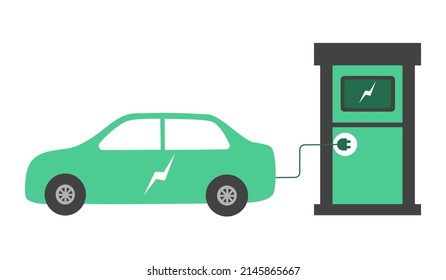 Electric car charging station in flat design on white background.
