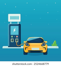 Elektroauto-Ladestation, flache Vektorgrafik