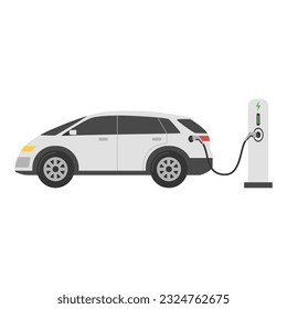 electric car and electric charging station. Future Transportation Technology.Vector illustration cartoon.