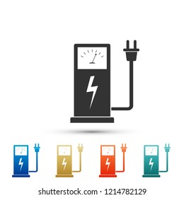 Electric car charging station icon isolated on white background. Set elements in colored icons. Flat design. Vector Illustration
