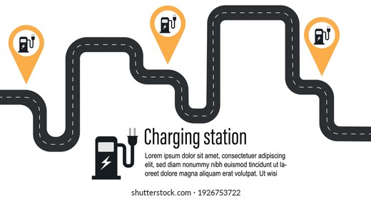 Electric car charging station icon. A flat design map pin location icon.