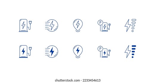Electric car charging station icon set collection outline clean vector illustration