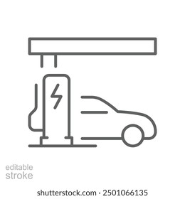 Electric car charging station icon. Simple outline style. Car, EV, charge, electric vehicle, eco, technology, future energy concept. Thin line symbol. Vector illustration isolated. Editable stroke.