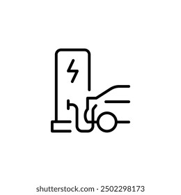 Electric car charging station icon. Simple outline style. Car, EV, charge, electric vehicle, eco, technology, future energy concept. Thin line symbol. Vector illustration isolated.