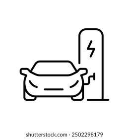 Electric car charging station icon. Simple outline style. Car, EV, charge, electric vehicle, eco, technology, future energy concept. Thin line symbol. Vector illustration isolated.