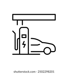 Electric car charging station icon. Simple outline style. Car, EV, charge, electric vehicle, eco, technology, future energy concept. Thin line symbol. Vector illustration isolated.