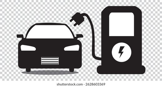 Electric car charging station icon set of black. Vector icon isolated on white background.  EPS 10