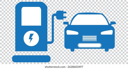 Electric car charging station icon set of blue. Vector icon isolated on white background.  EPS 10