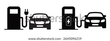 Electric Car Charging Station Icons – Outline and Filled Vector Set for EV Mobility and Green Energy