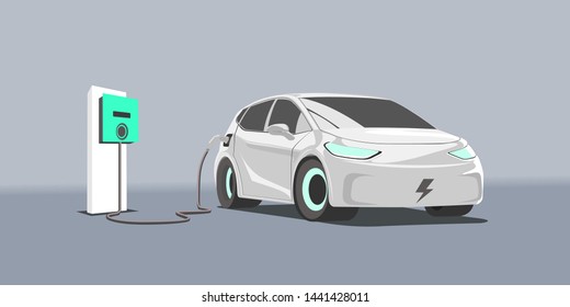 Electric Car Charging at the Charging Station. Electric mobility concept.