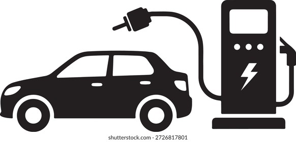 Carga de carro elétrico na estação com plug e relâmpago parafuso símbolo carregador estação