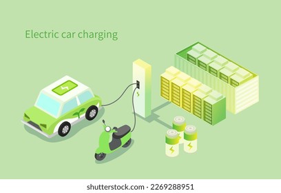 Electric car charging at the station, Renewable Green Energy, Clean Energy, environmental conservation and ESG concept.