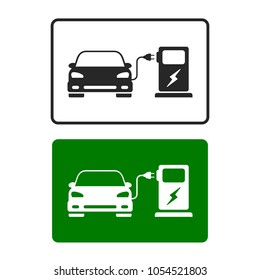 Electric Car Charging Station Road Sign template with set of icons. Vector isolated sign.