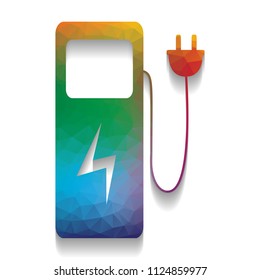 Electric car charging station sign. Vector. Colorful icon with bright texture of mosaic with soft shadow on white background. Isolated.