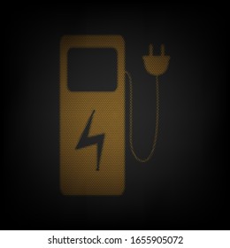Electric car charging station sign. Icon as grid of small orange light bulb in darkness. Illustration.
