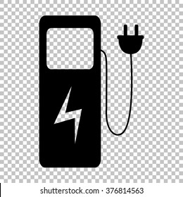 Electric car charging station sign. Flat style icon on transparent background