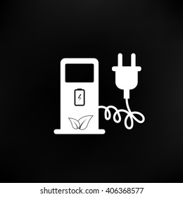 Electric car charging station sign icon. Vector illustration