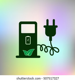 Electric car charging station sign icon. Vector illustration