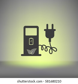 Electric car charging station sign icon. Vector illustration