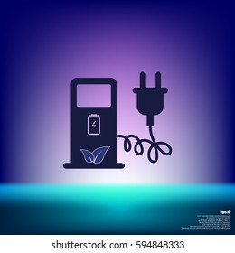 Electric car charging station sign icon. Vector illustration