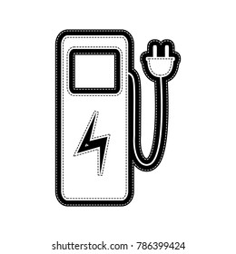 Electric car charging station sign. Vector. Flat style black icon on white.