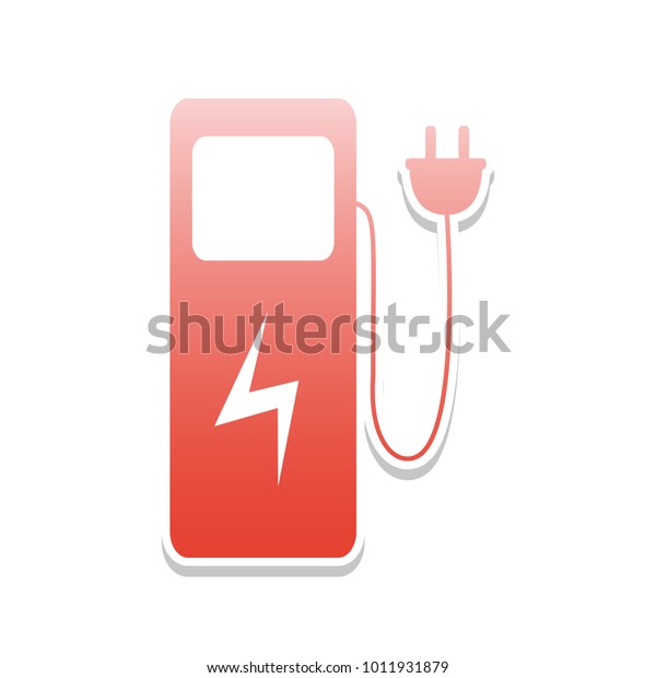 Electric car\
charging station sign. Vector. Reddish icon with white and gray\
shadow on white background.\
Isolated.