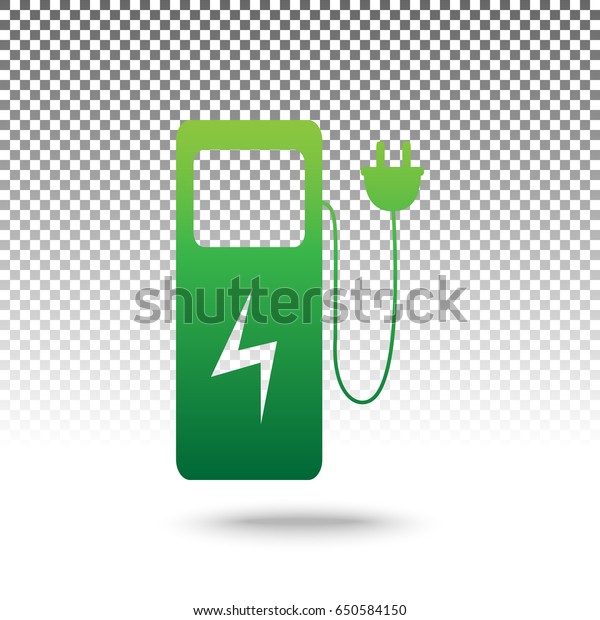 Electric\
car charging station sign. Vector. Green gradient icon with shadow\
at bottom on transparent and white\
background.