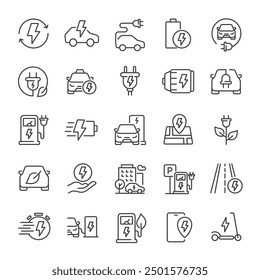 Electric car, charging station thin line icons collection. For website marketing design, logo, app, template, ui, etc. Vector illustration.