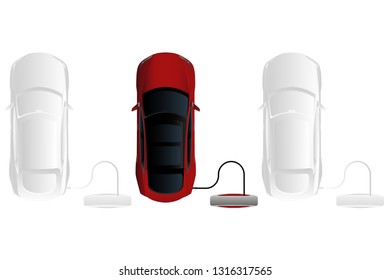 Electric car with charging station. Top view. Vector illustration EPS 10
