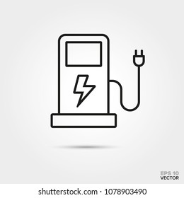 Icono de la línea vectorial de la estación de carga del coche eléctrico. Piezas automotrices, símbolo de reparación y servicio. 