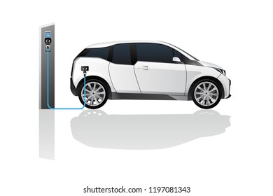 Electric car with charging station. Vector illustration EPS 10