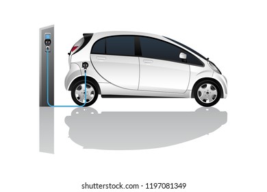 Electric car with charging station. Vector illustration EPS 10