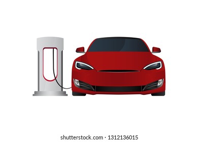 Electric car with charging station. Vector illustration EPS 10