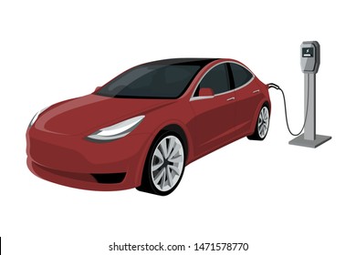 Electric car with charging station. Vector illustration EPS 10