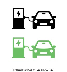 Electric Car Charging Station Vector Illustration. Green Vehicle Battery Refilling Icon. Electric Vehicle Charging Point. EV Car Hybrid Vehicle Charging Station. Eco Friendly Vehicle Concept