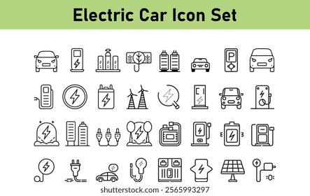 Electric Car Charging Station Vector Line editable Icons set isolated by white background