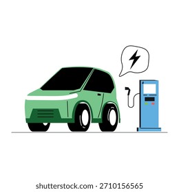 Coche eléctrico y estación de carga Vector ecoamigable vehículo y cargador de ev ilustración
