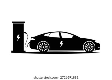 Silueta del Vector de la estación de carga del coche eléctrico - silueta de la carga del vehículo eléctrico