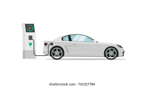 Electric car charging station vector illustration isolated, vehicle recharging, auto or automobile refilling power charger
