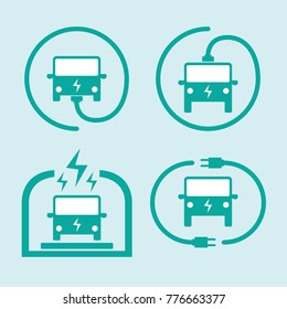 Electric car charging station vector  icon set. Alternative clean energy for vehicel.