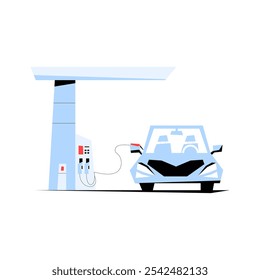 Electric Car Charging Station With Vehicle in Flat Vector Illustration Symbolizing Eco Friendly Transportation, Sustainable Energy, and Clean Technology, Isolated on White Background
