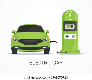Electric car charging technology. save ecology and energy car. isolated on white background. vector illustration in flat style modern design. front view.