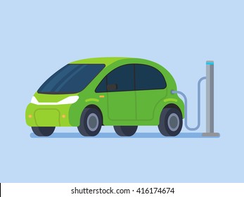 Electric Car Charging. Vector Flat Design Illustration