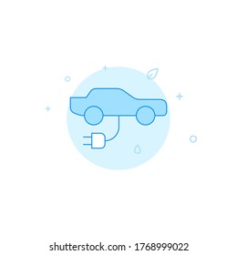 Electric car charging vector icon. Flat illustration. Filled line style. Blue monochrome design. Editable stroke. Adjust line weight.